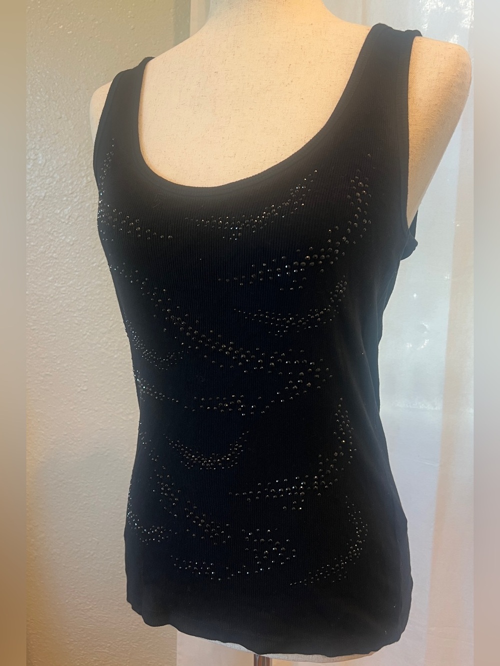 Calvin Klein Black Ribbed Knit Tank Top with Studded Design. Size L